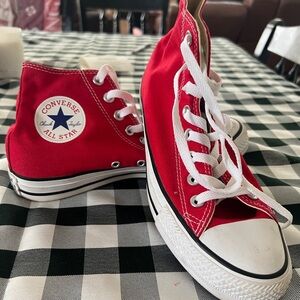 Converse Red Canvas High-Top Sneakers with White Details Women’s         8 1/2